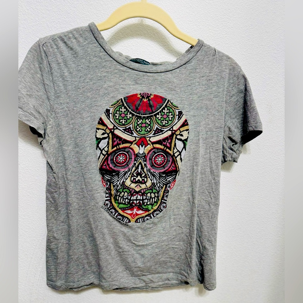 Vintage Alexander McQueen Sugar Skull Graphic Tee Gray – Size Small